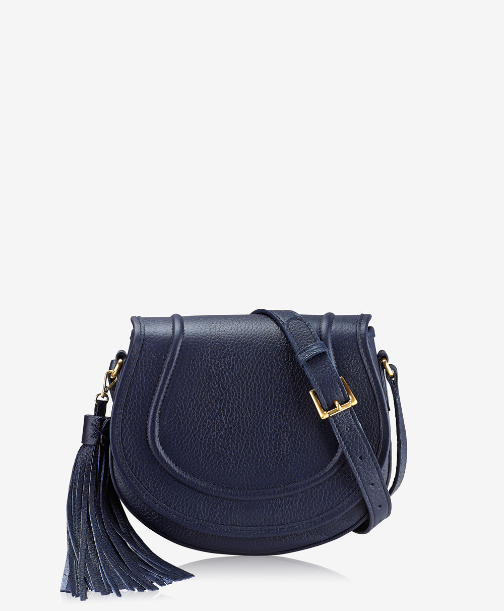 Gryson Italian store Dark Blue Navy Leather Taylor Saddle Bag