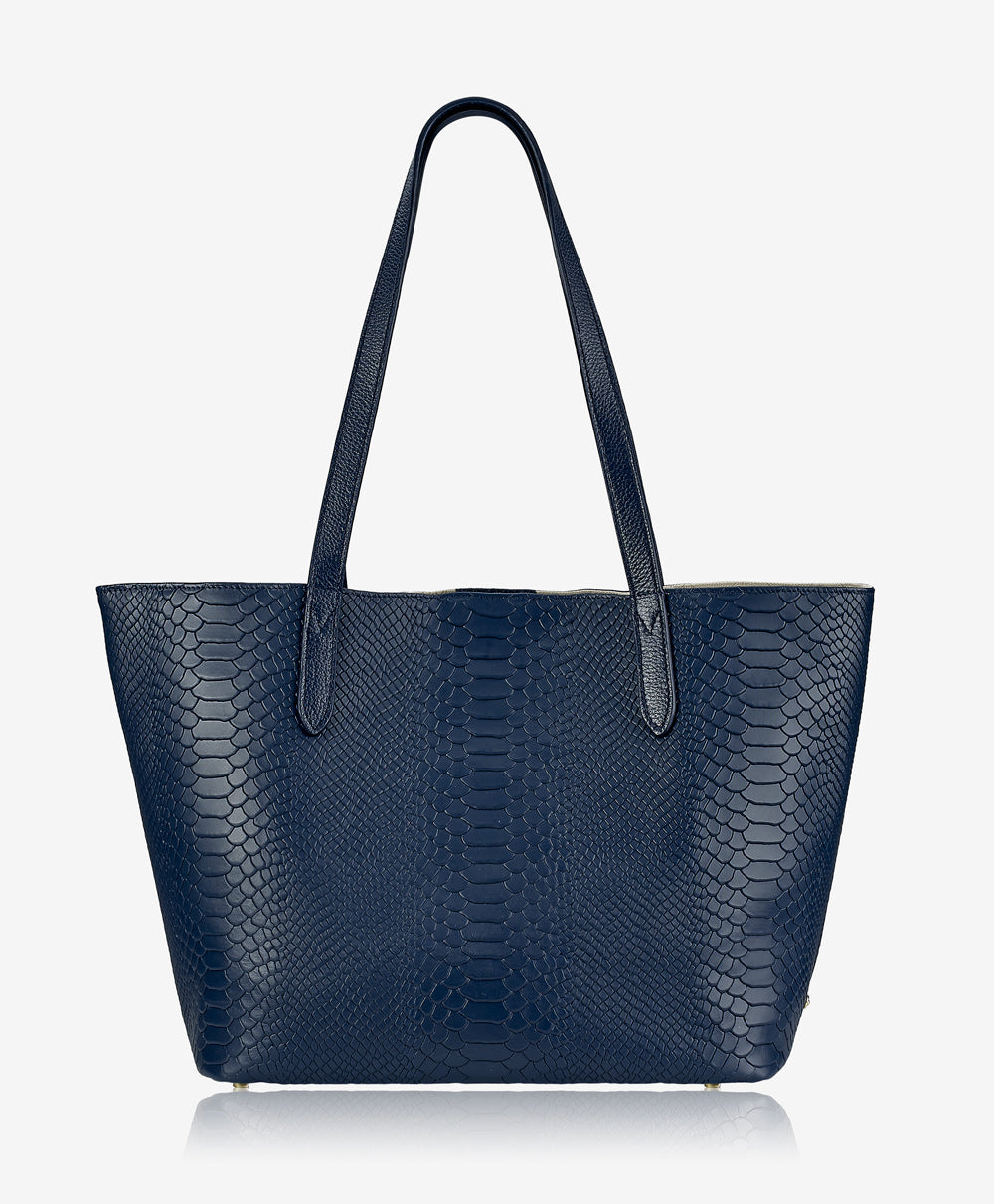 Teddie Tote | Navy Embossed Python Leather