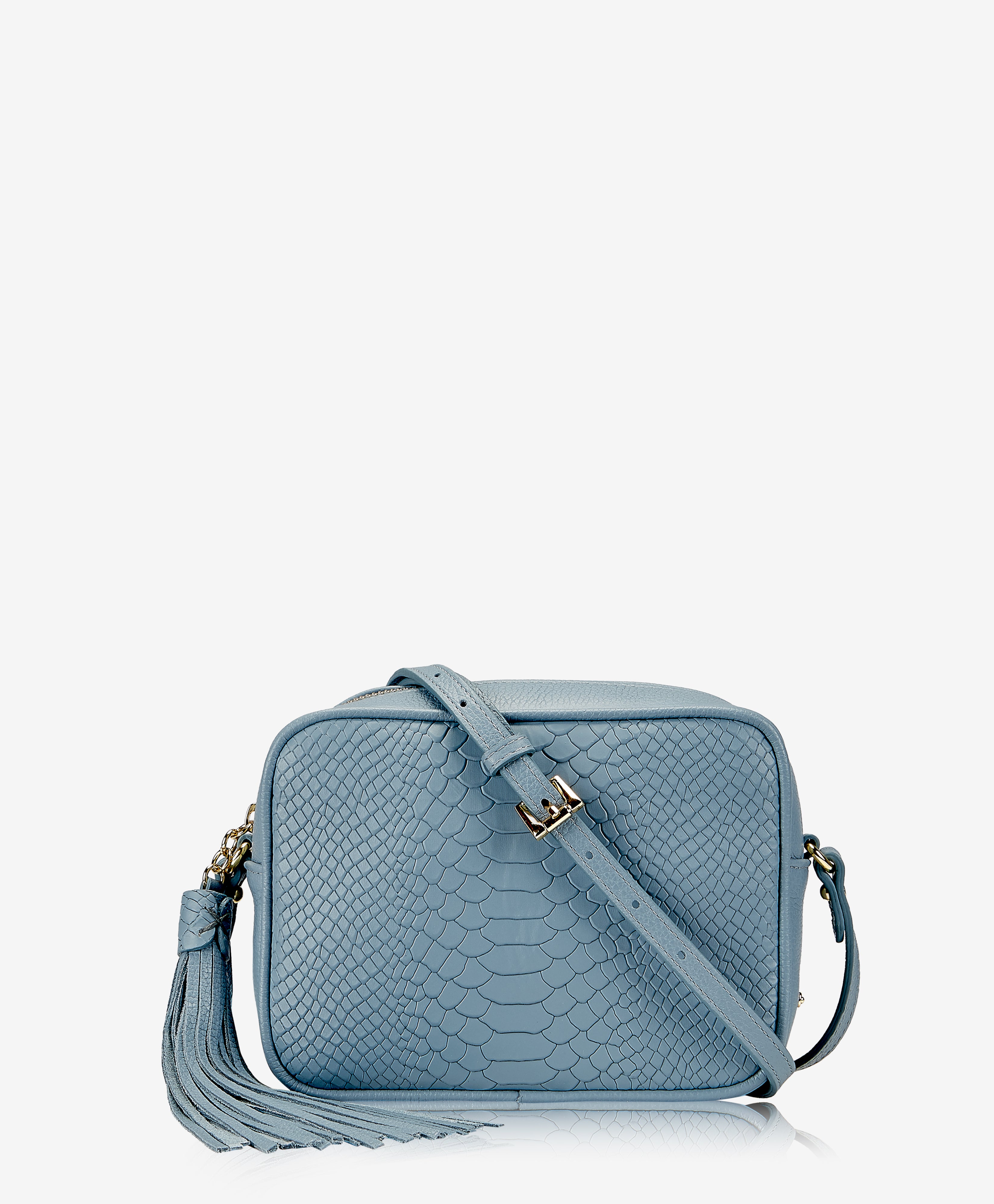 MAGGIE SHOULDER BAG Slate Blue Embossed Python Leather - Desires