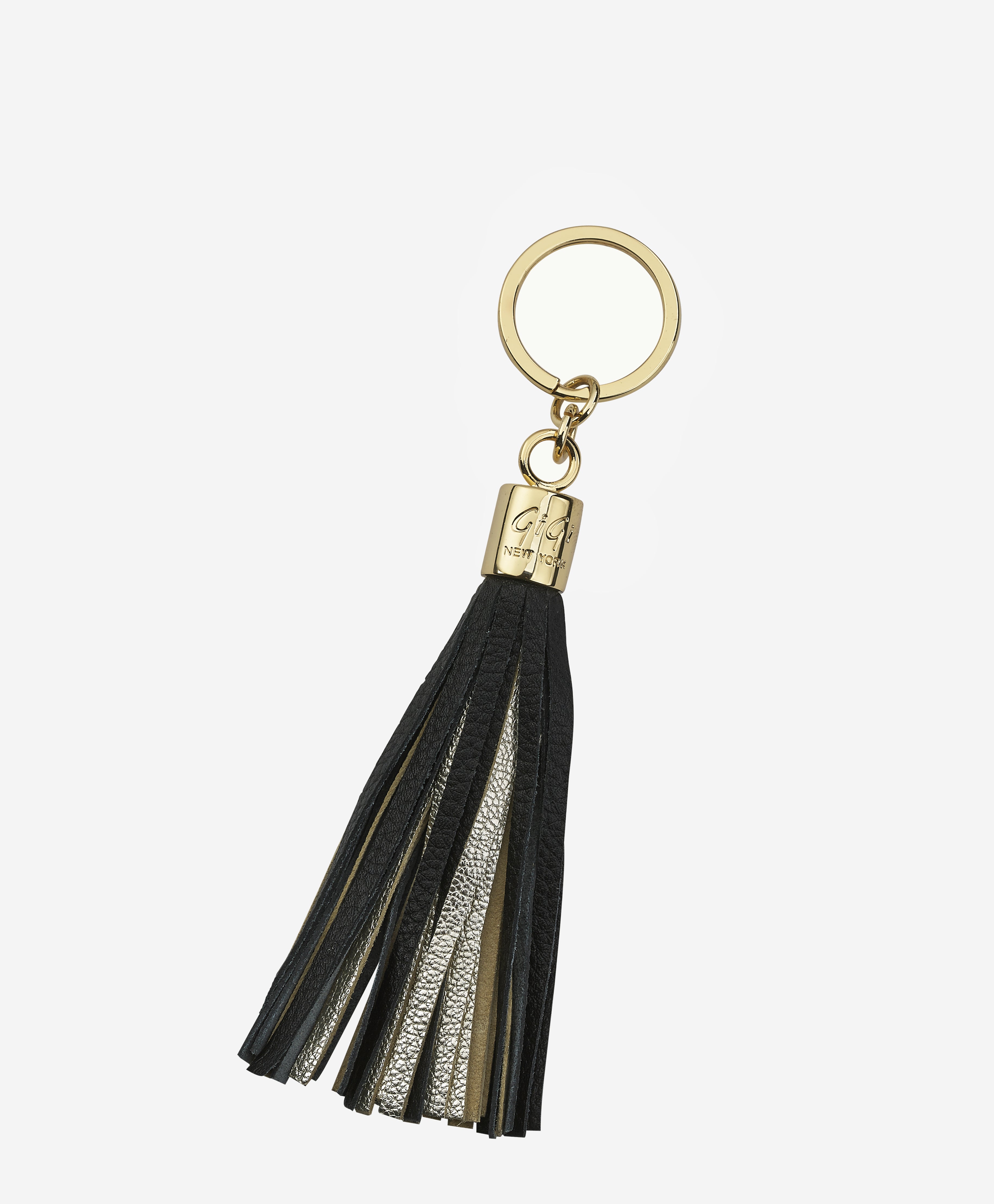 | Leather and Key Gold Chain Black Leather Tassel