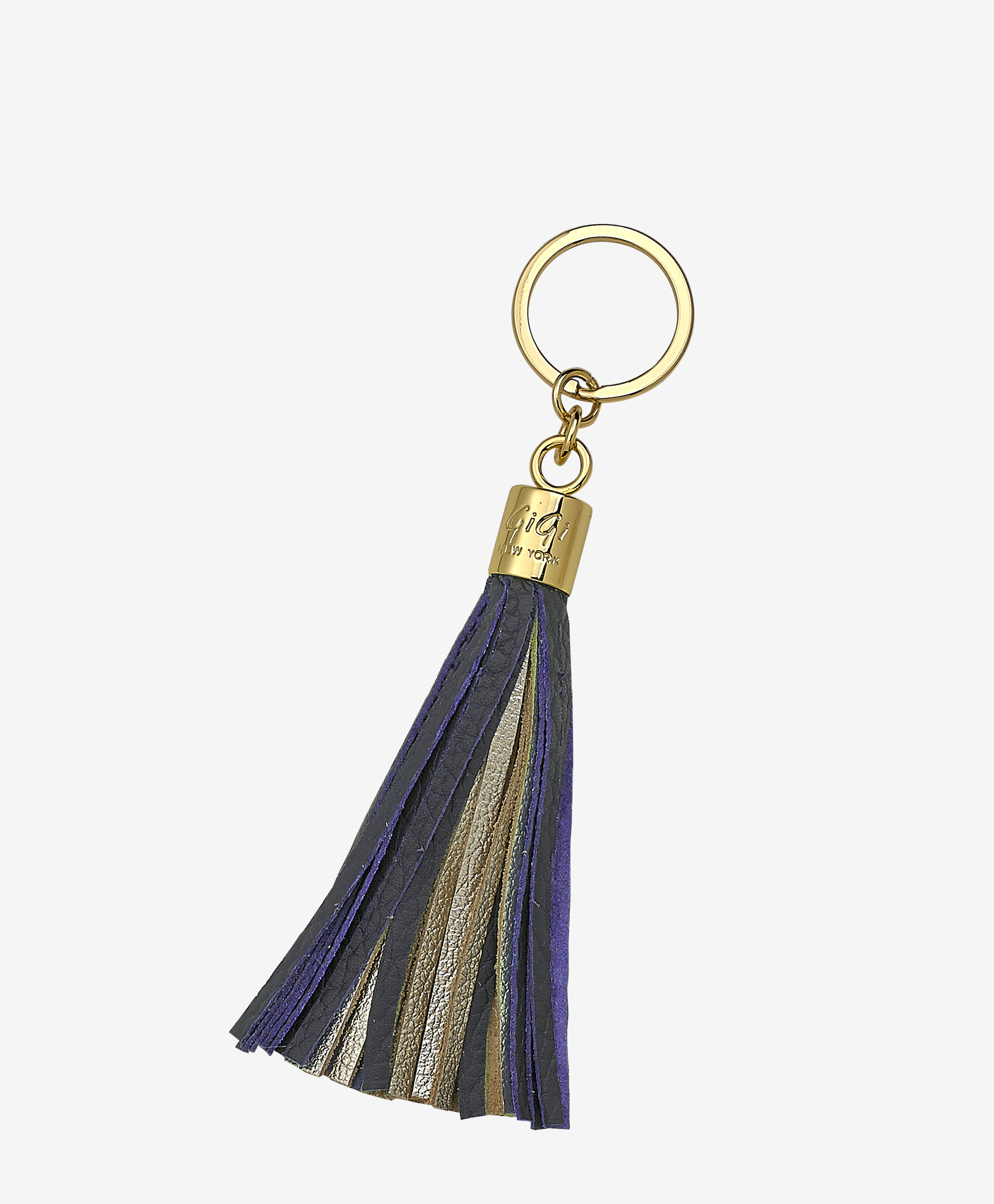 Leather Tassel Key Chain | and Leather Navy Gold
