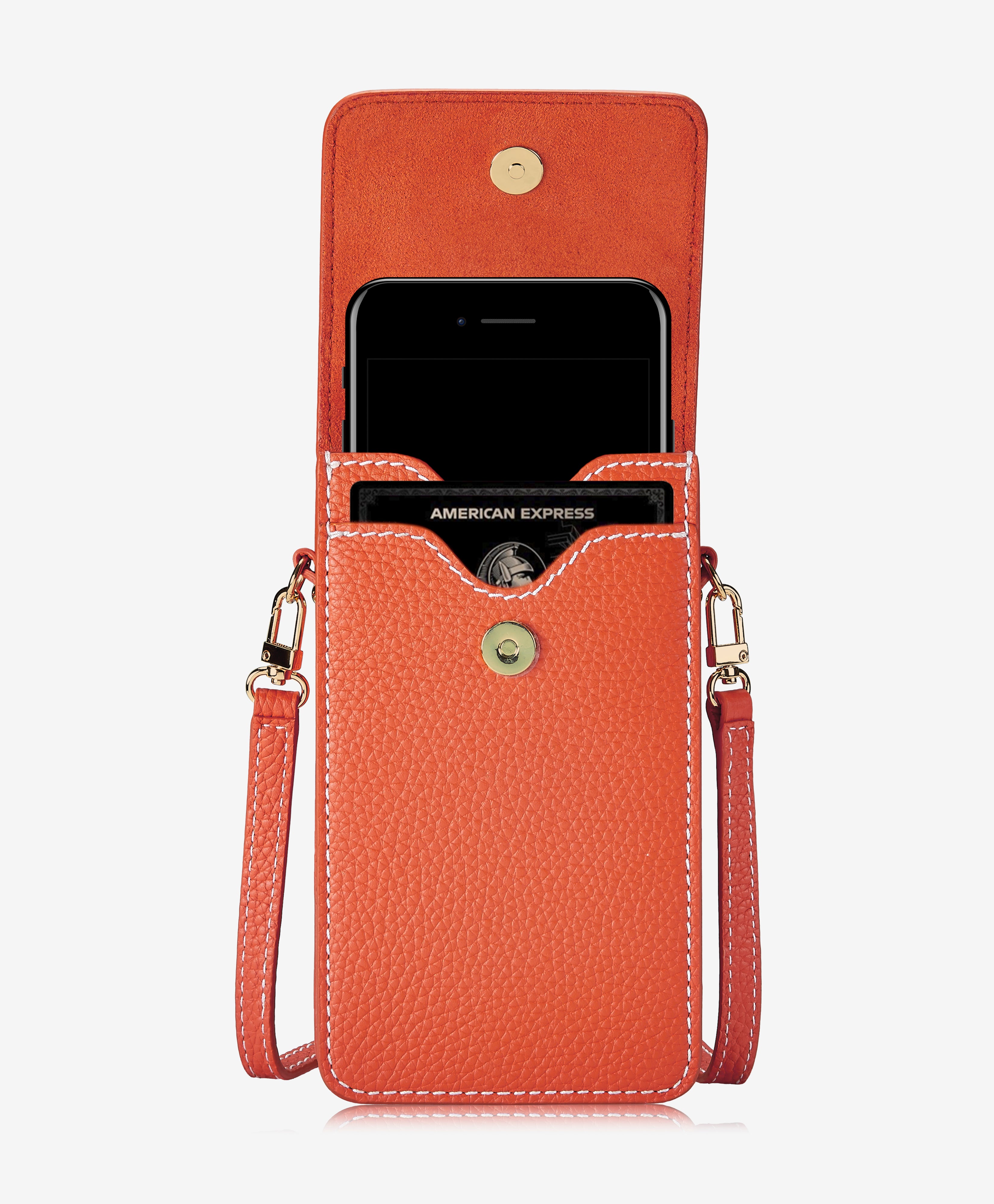 Liv Phone Crossbody | Orange Pebble Grain Leather