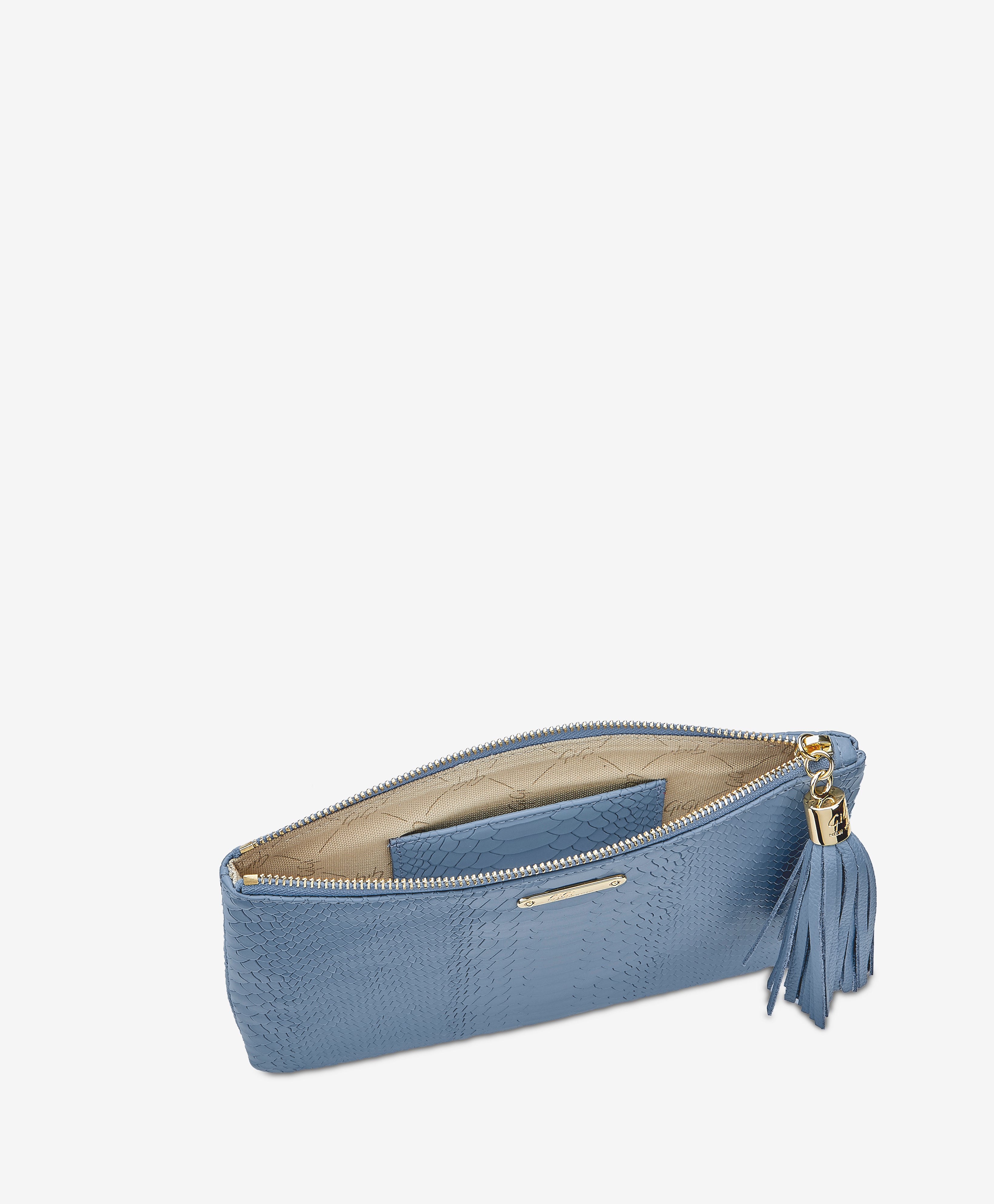 All in One Bag Slate Blue Embossed Python Leather