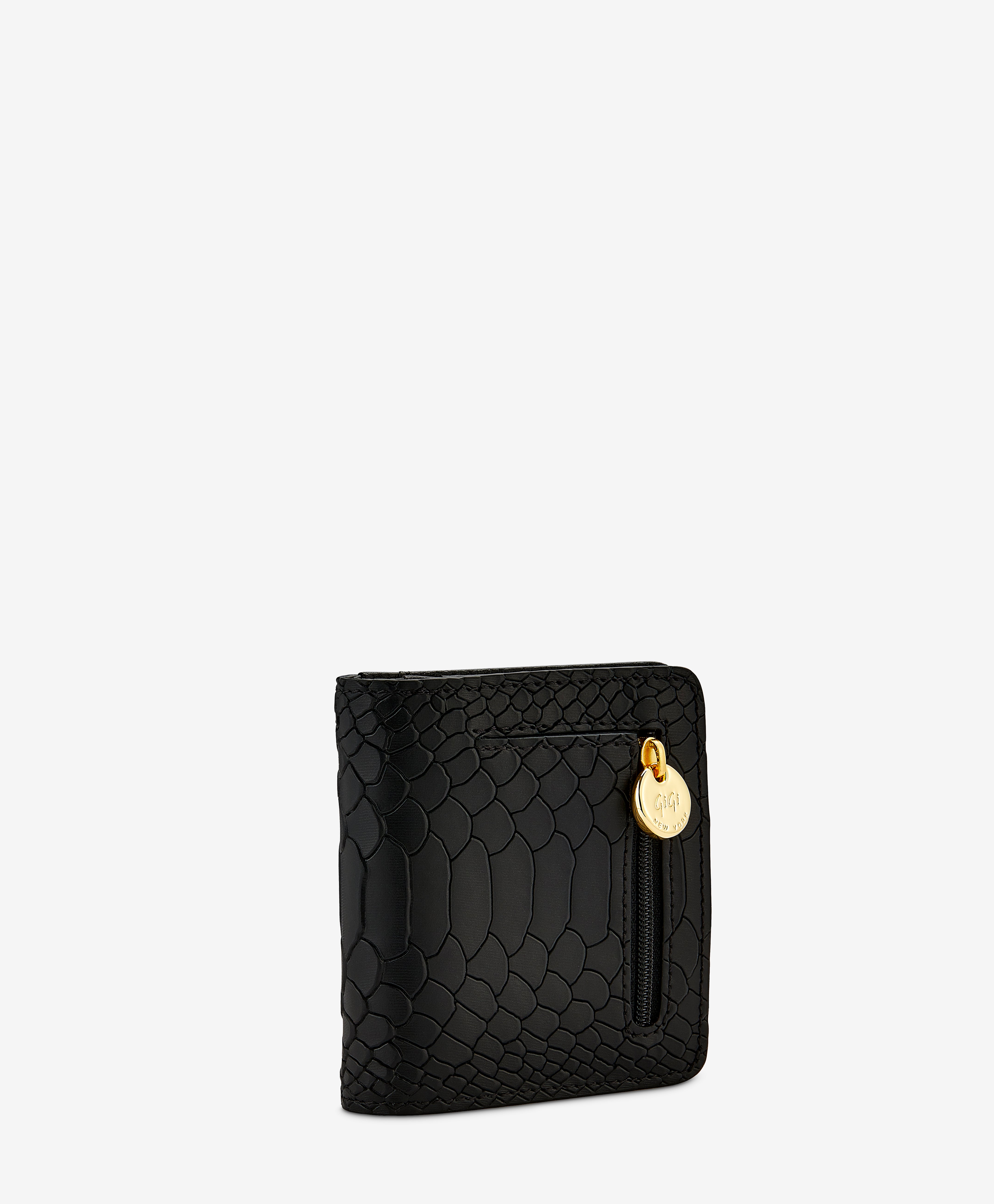 Mini Foldover Wallet | Black Embossed Python Leather