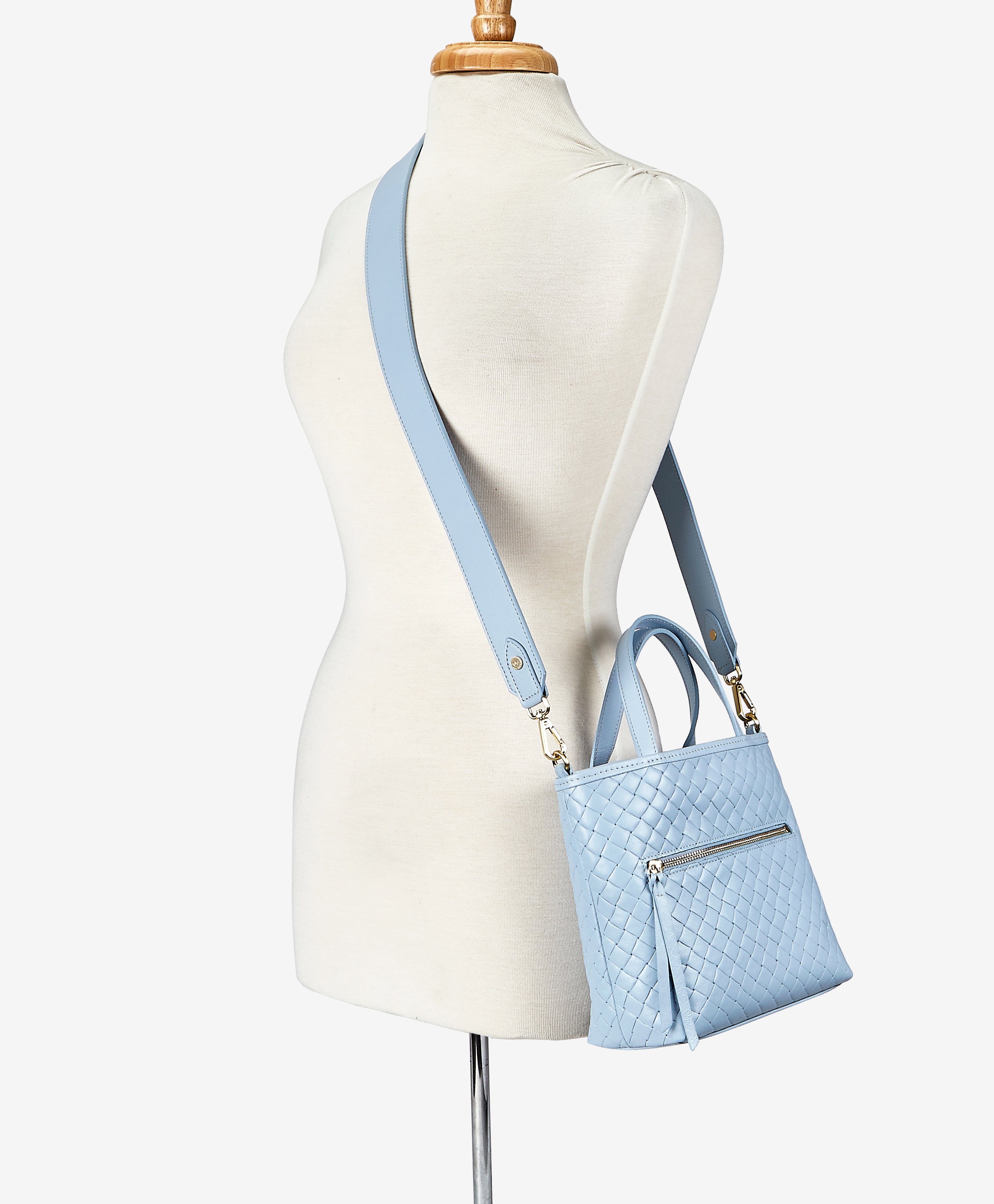 Leather embossed baby store blue mini bag including strap