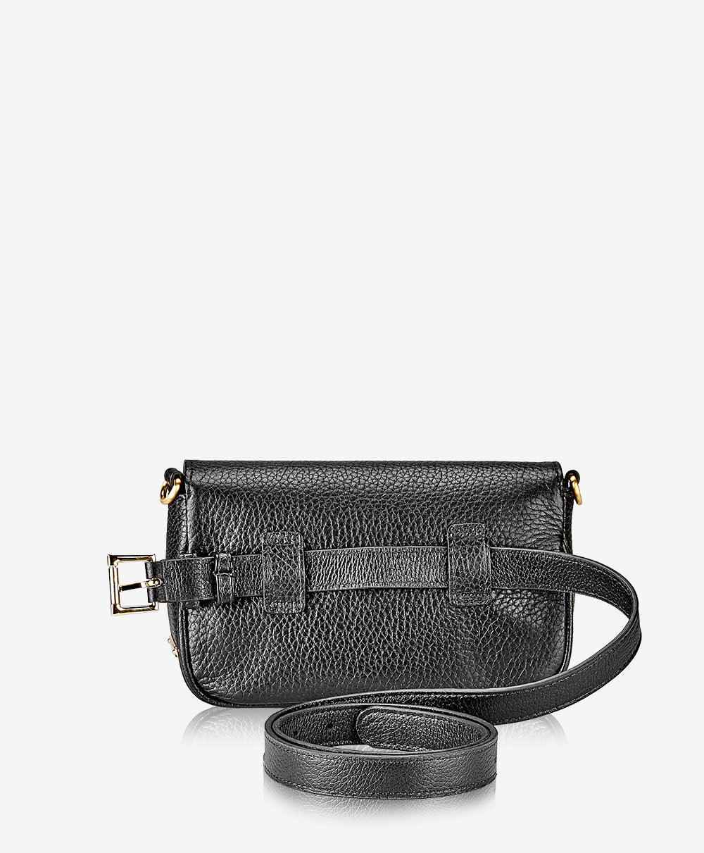 Carrie Crossbody Belt Bag Black Pebble Grain Leather