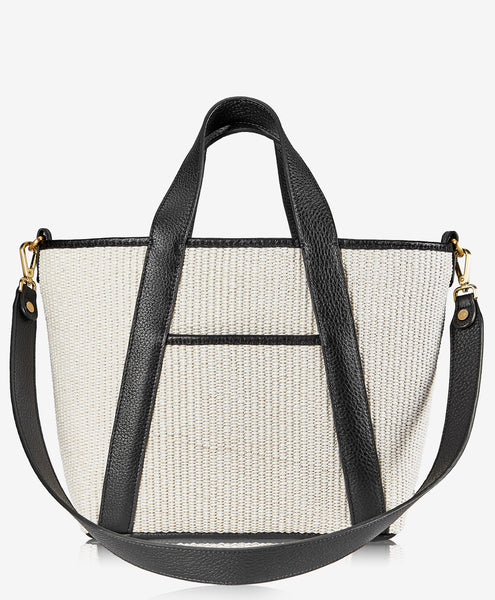 Gigi New York Harper Tote Natural Raffia with Black Trim