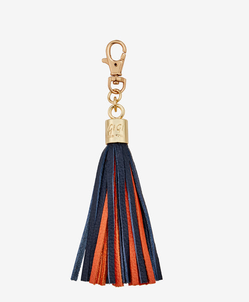 Leather Tassel Bag Charm  Navy and Orange Leather – GiGi New York