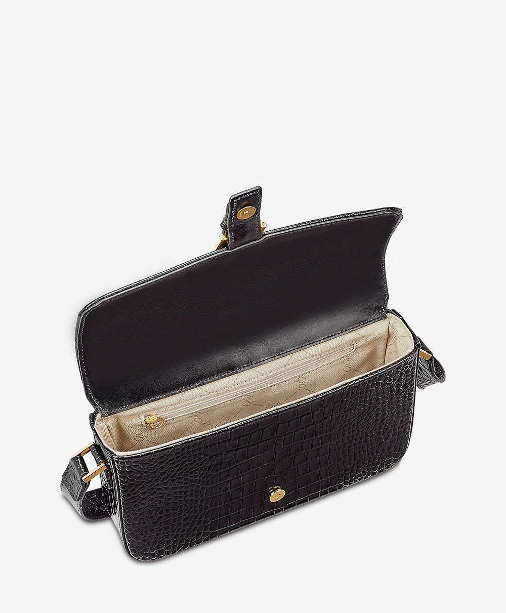 Margot New York Black Genuine Leather Crossbody HandBag Purse Pocketbook  Zipper
