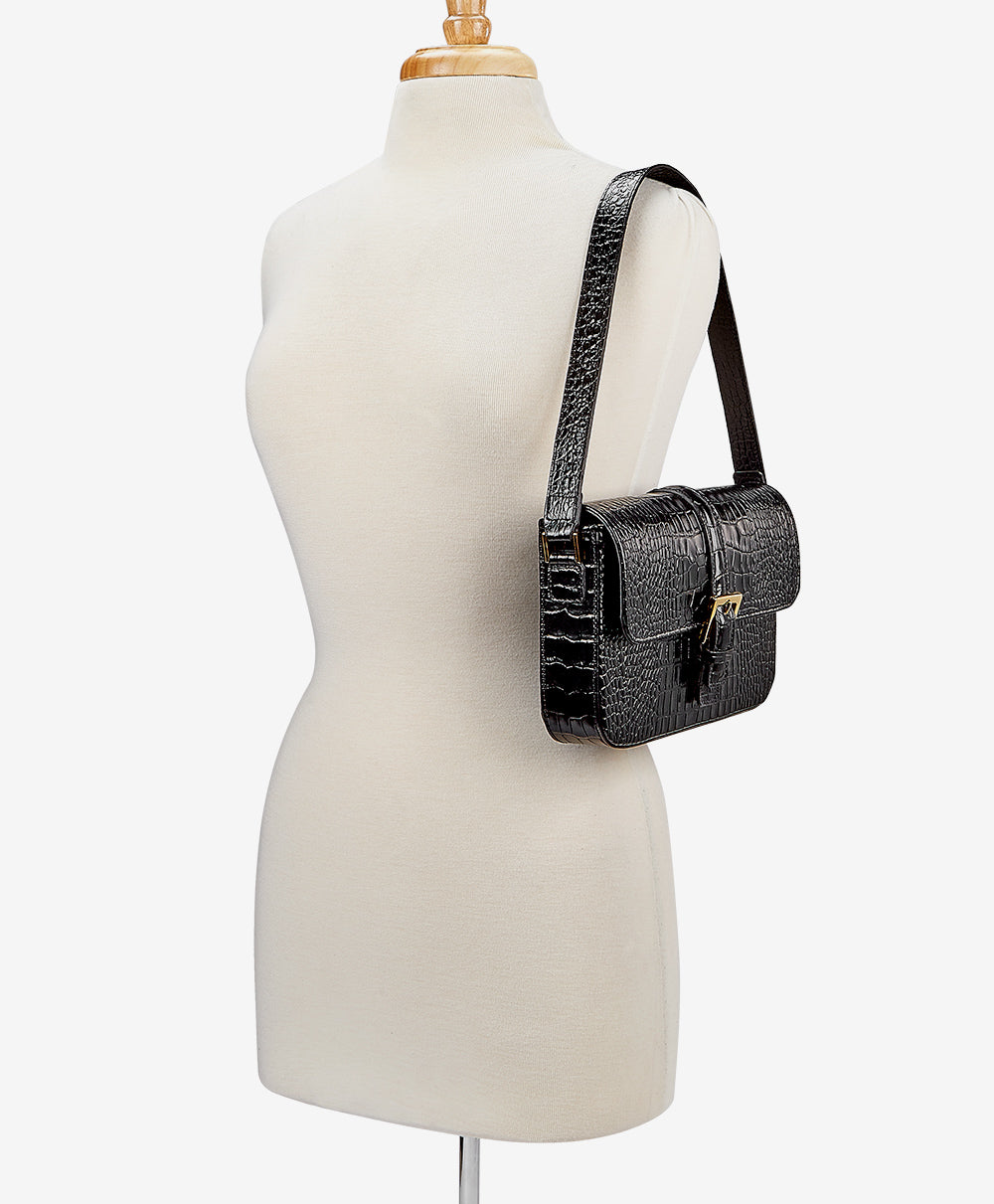 Croc embossed leather shoulder bag sale