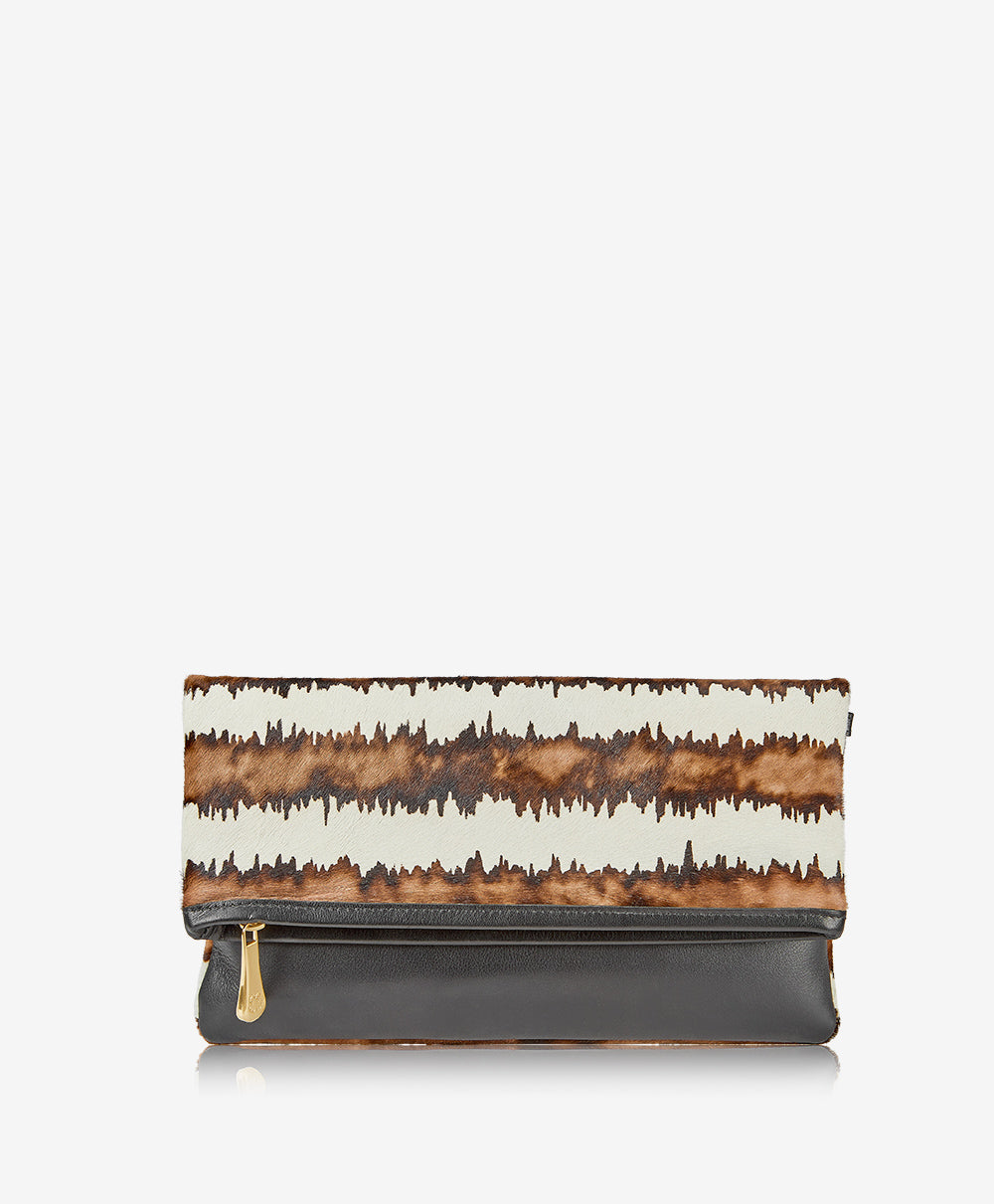 Stella Fold Over Clutch Stripe Haircalf Leather