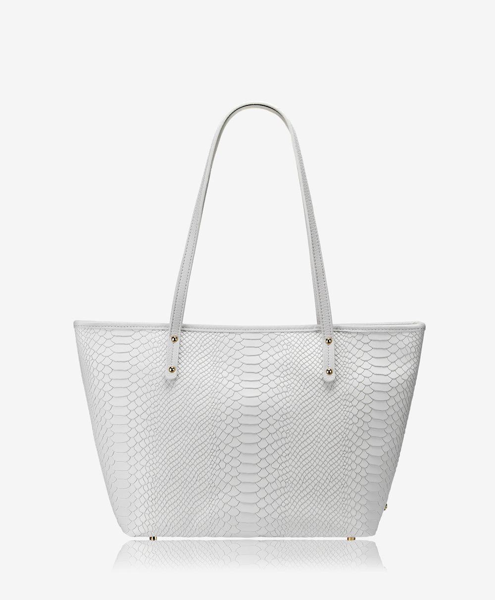 Zip Taylor Tote | White Embossed Python Leather
