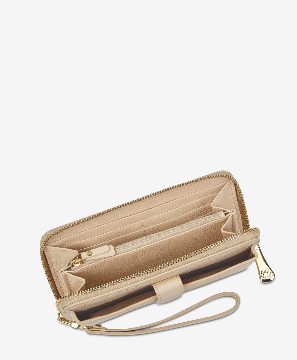 City Phone Wallet Almond Embossed Python Leather