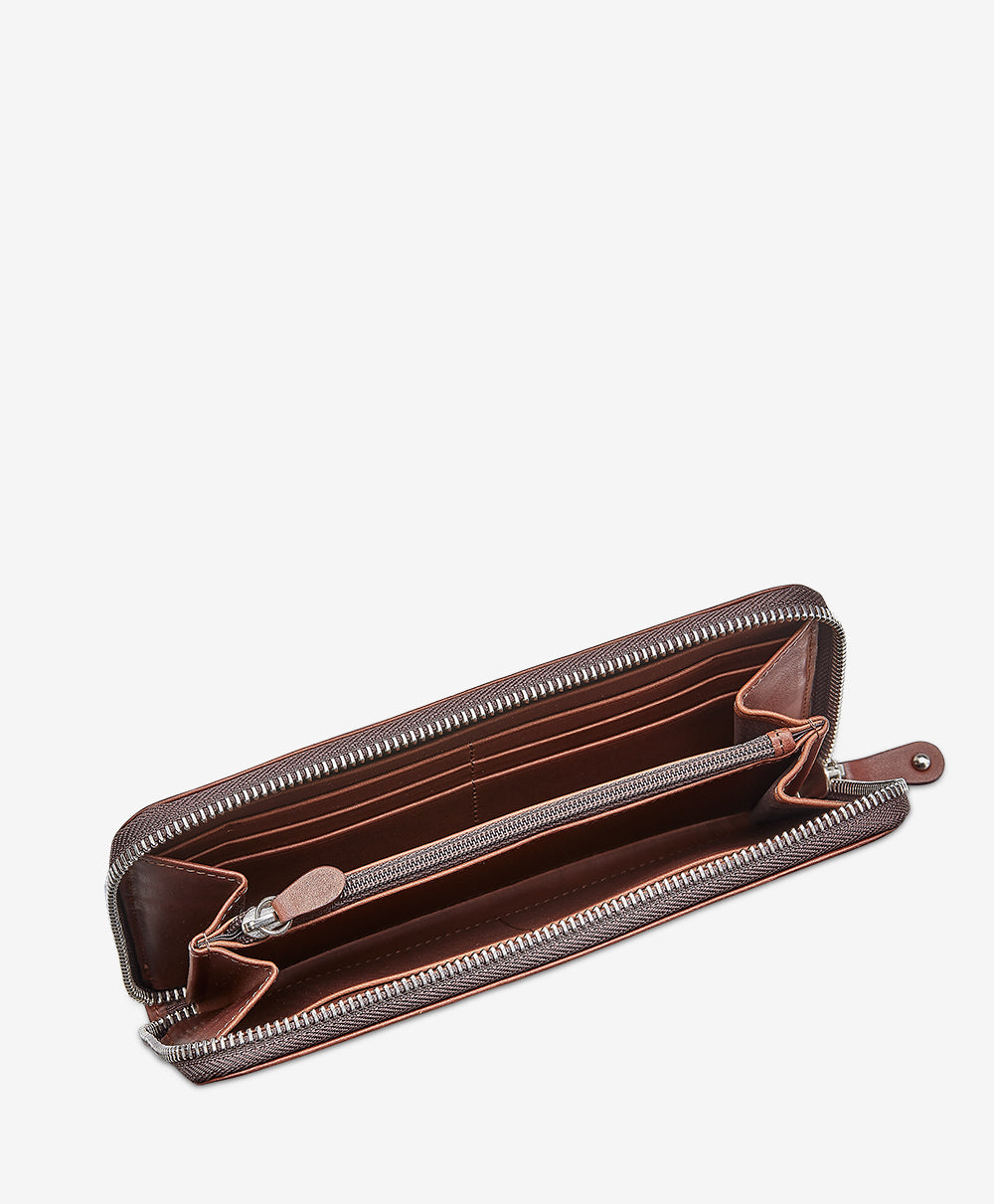 Large Zip Around Wallet Brown Vachetta Leather